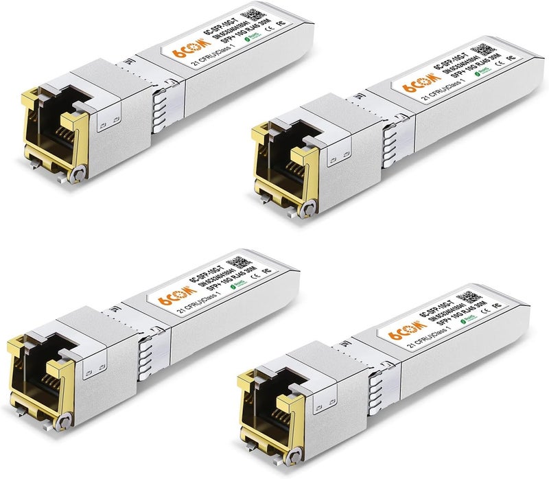 6COM 4Pack 10GBase-T SFP+ Transceiver, 10Gb SFP+ to RJ45 Copper SFP Module, Compatible for Cisco SFP-10G-T-S, Ubiquiti uacc-cm-rj45-mg, Netgear, Mikrotik, TP-Link(CAT.6a/7, 30m/98.4ft) - Image 1